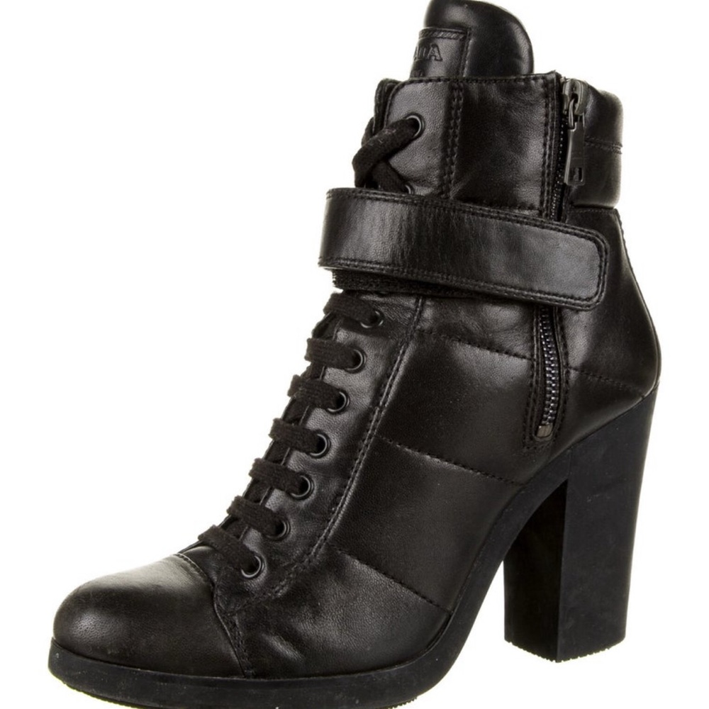 Prada Black Lace Up Boots with Rugged Soles - Picture 2 of 5